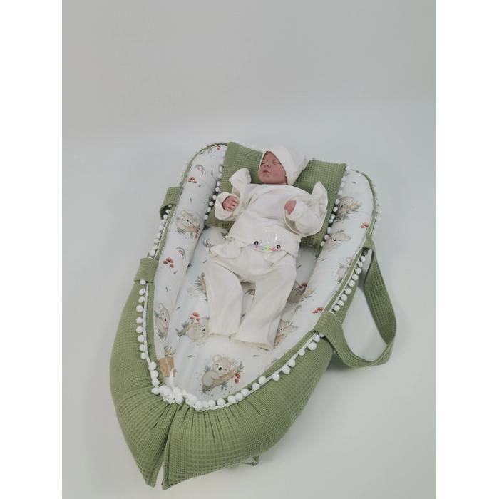 Babynest 8'li set fıstık yeşili waffle pike - koala poplin