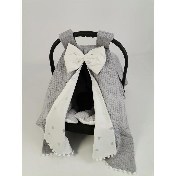 Babynest 8'li set gri örgü pike - gümüş kalpli poplin