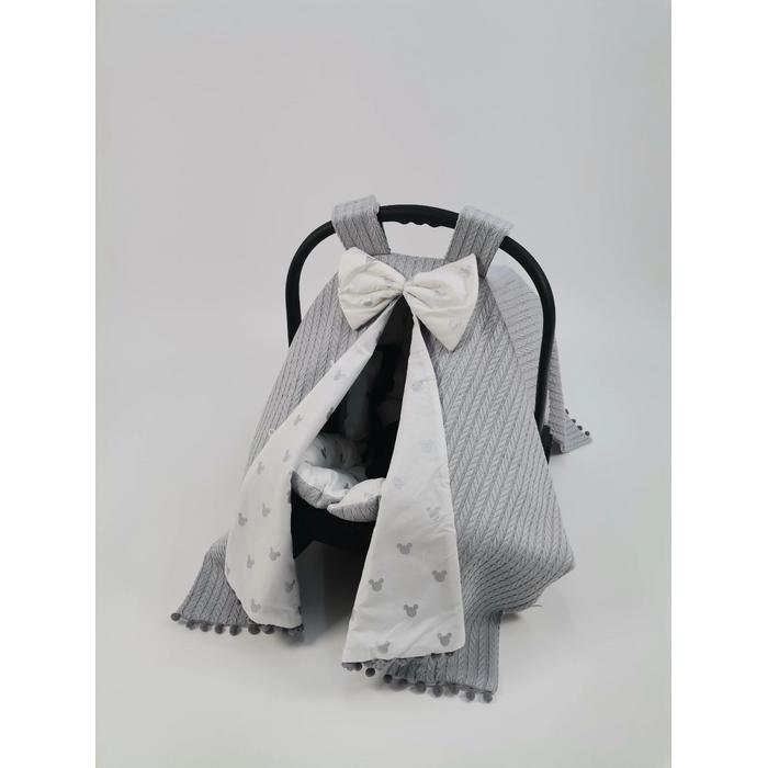 Babynest 8'li set gri örgü pike - gümüş mickeyli poplin