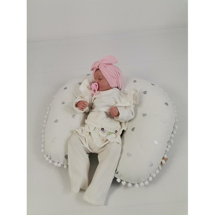 Babynest 8'li set gri örgü pike - gümüş kalpli poplin