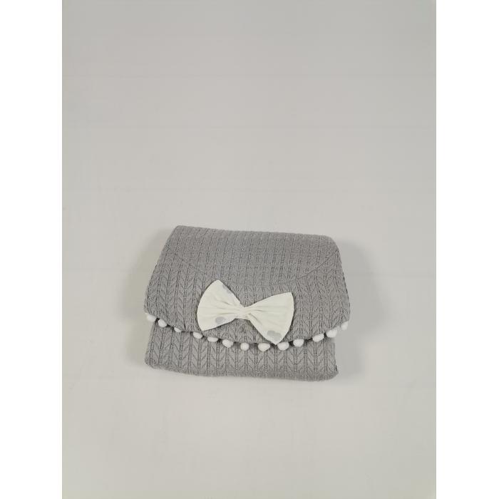 Babynest 8'li set gri örgü pike - gümüş kalpli poplin