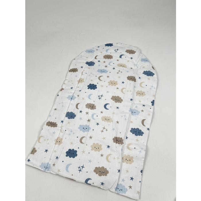 Babynest 8'li set gri waffle pike - mavi aylı bulutlu müslin