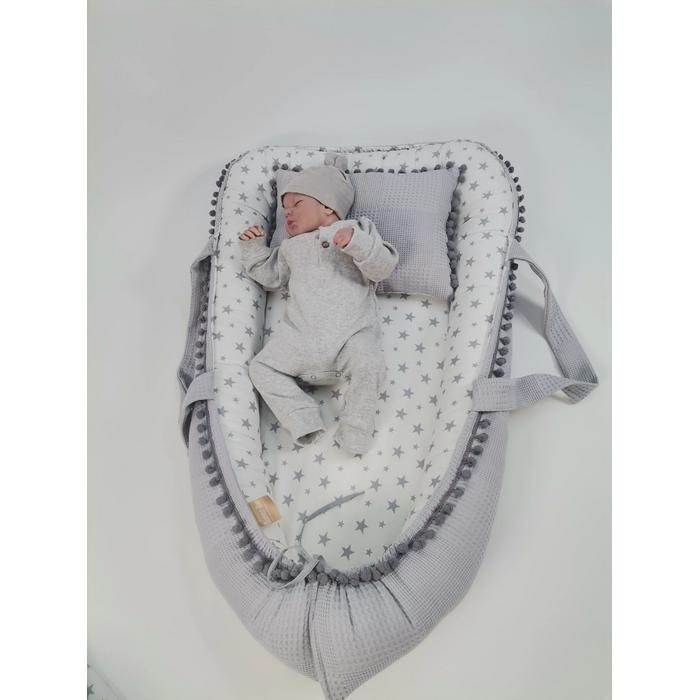 Babynest 8'li set gri waffle pike - gri yıldızlı poplin