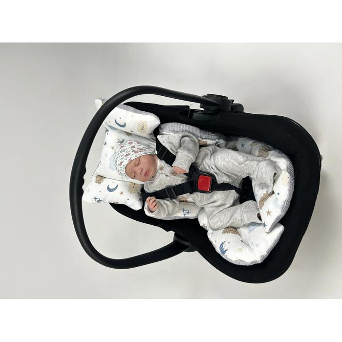 Babynest 8'li set gri waffle pike - mavi aylı bulutlu müslin