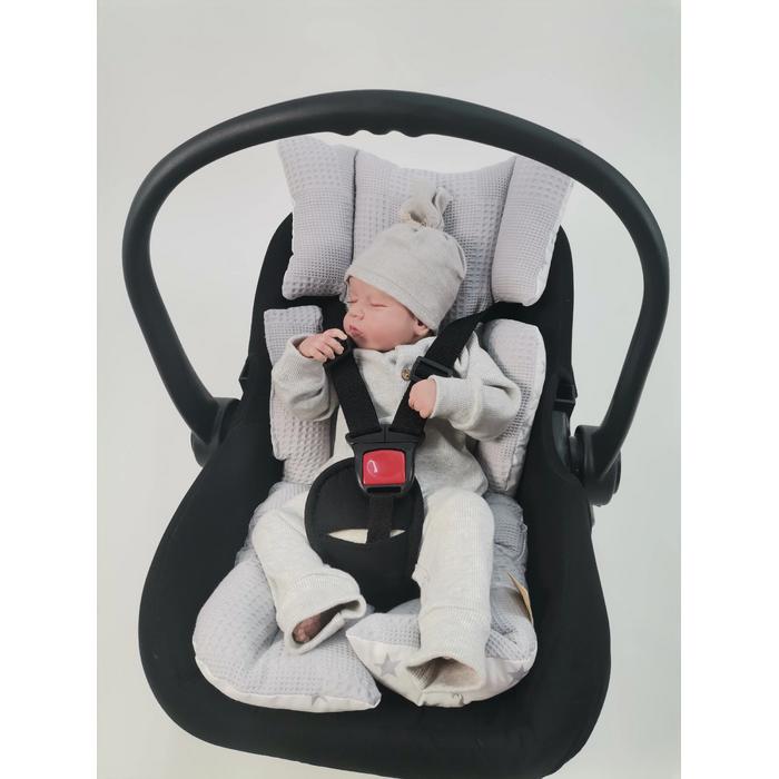 Babynest 8'li set gri waffle pike - gri yıldızlı poplin