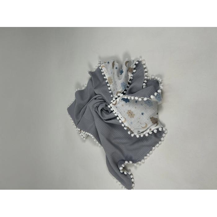 Babynest 8'li set gri waffle pike - mavi aylı bulutlu müslin