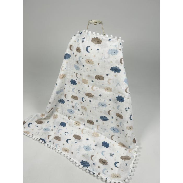 Babynest 8'li set gri waffle pike - mavi aylı bulutlu müslin