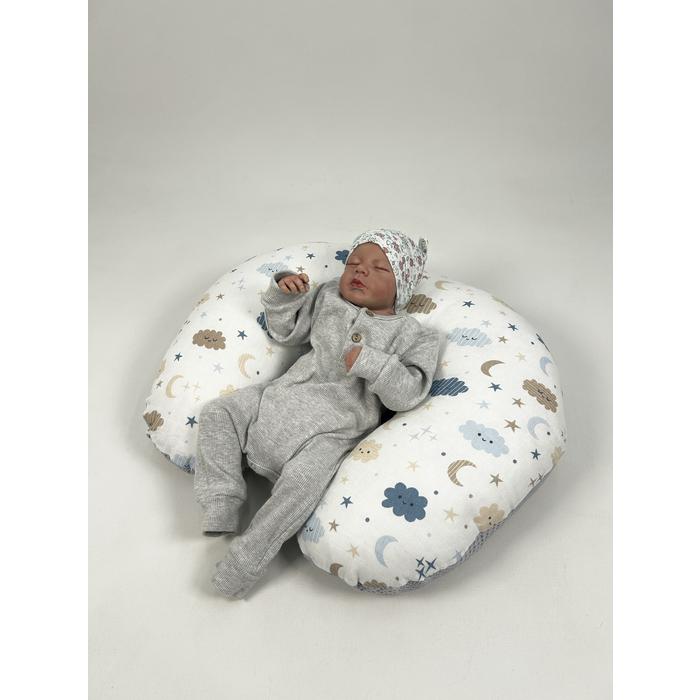 Babynest 8'li set gri waffle pike - mavi aylı bulutlu müslin