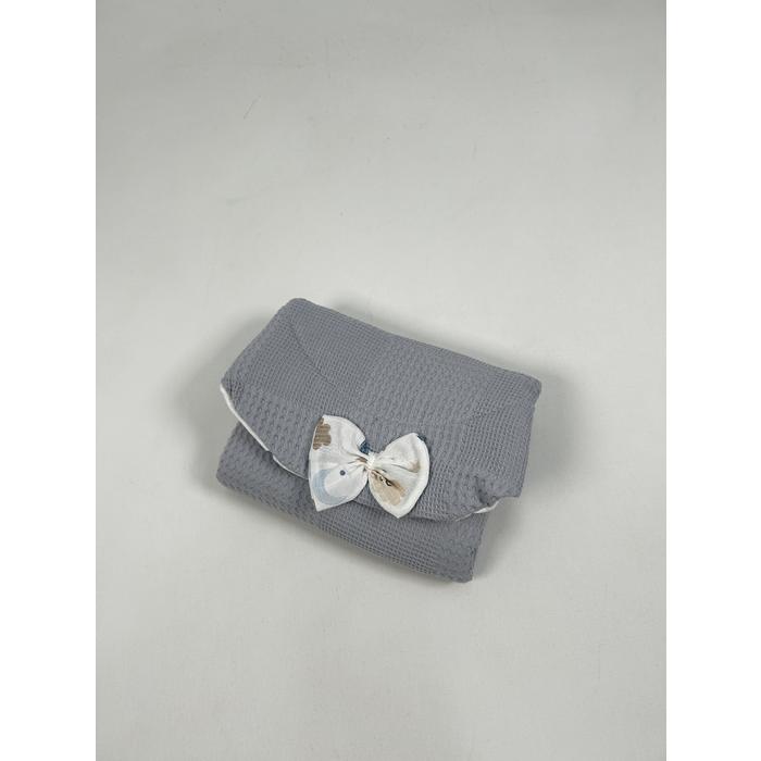 Babynest 8'li set gri waffle pike - mavi aylı bulutlu müslin
