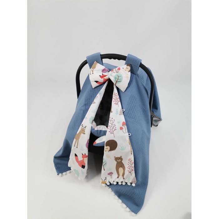 Babynest 8'li set indigo mavi waffle klasik pike - hayvan figurlu poplin