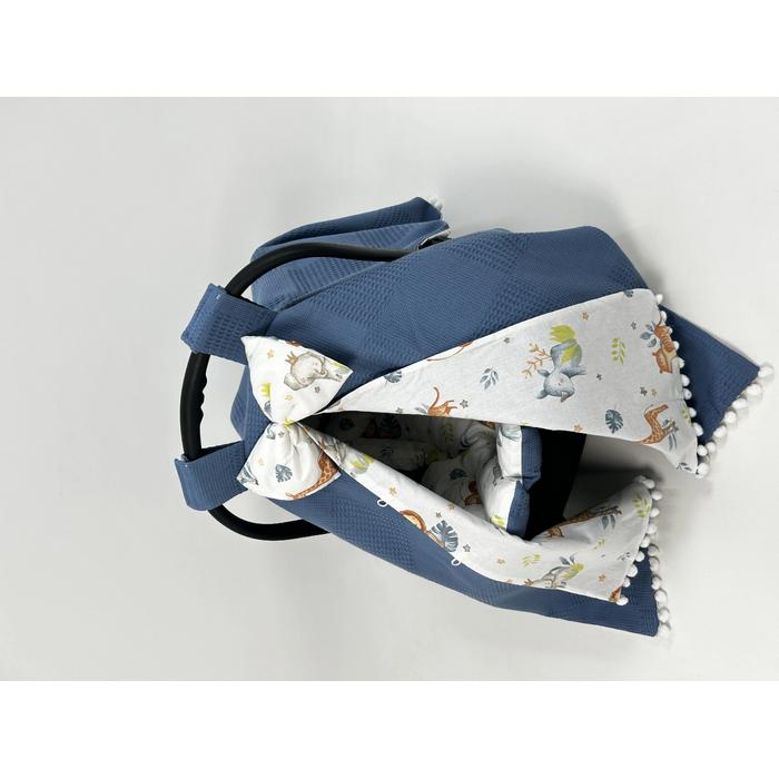 Babynest 8'li set indigo mavi waffle pike - sevimli hayvanlar poplin