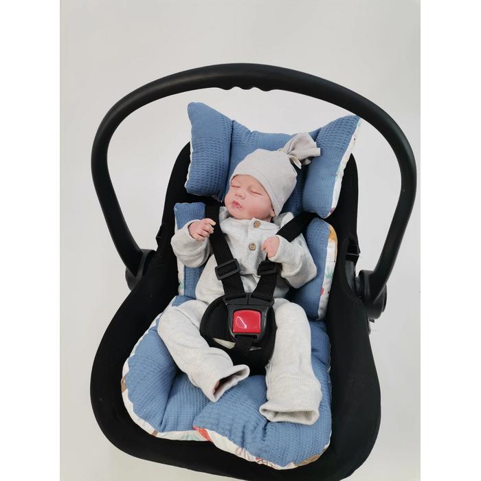 Babynest 8'li set indigo mavi waffle klasik pike - hayvan figurlu poplin