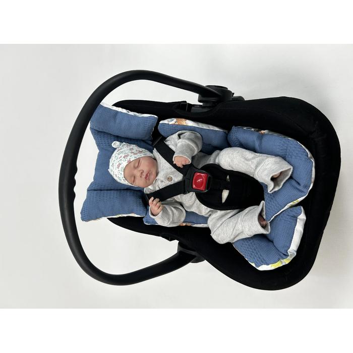 Babynest 8'li set indigo mavi waffle pike - sevimli hayvanlar poplin