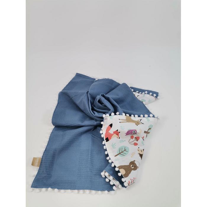 Babynest 8'li set indigo mavi waffle klasik pike - hayvan figurlu poplin