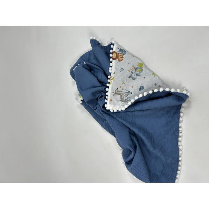 Babynest 8'li set indigo mavi waffle pike - sevimli hayvanlar poplin