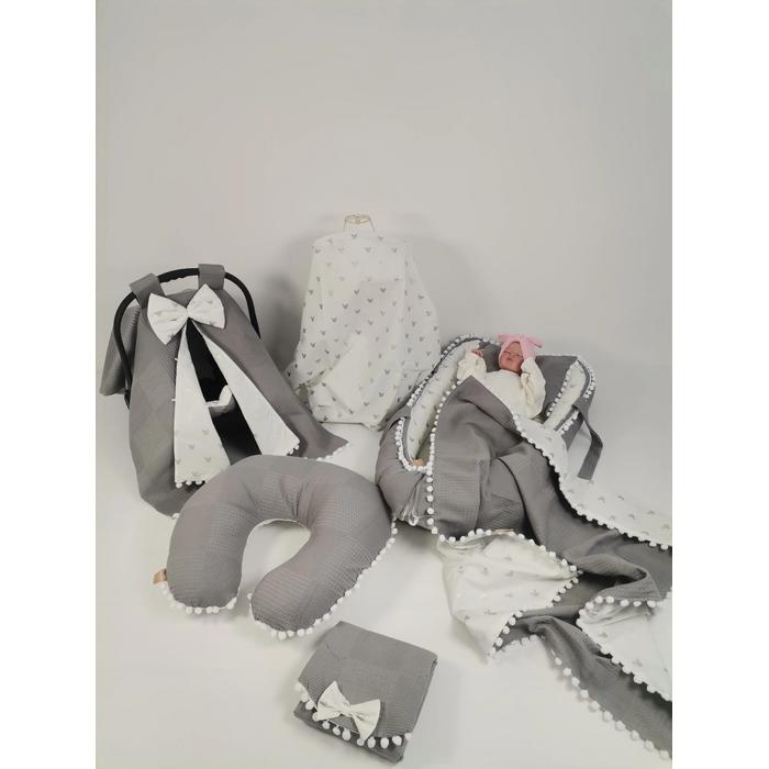 Babynest 8'li set koyu gri waffle pike - gümüş mickeyli poplin
