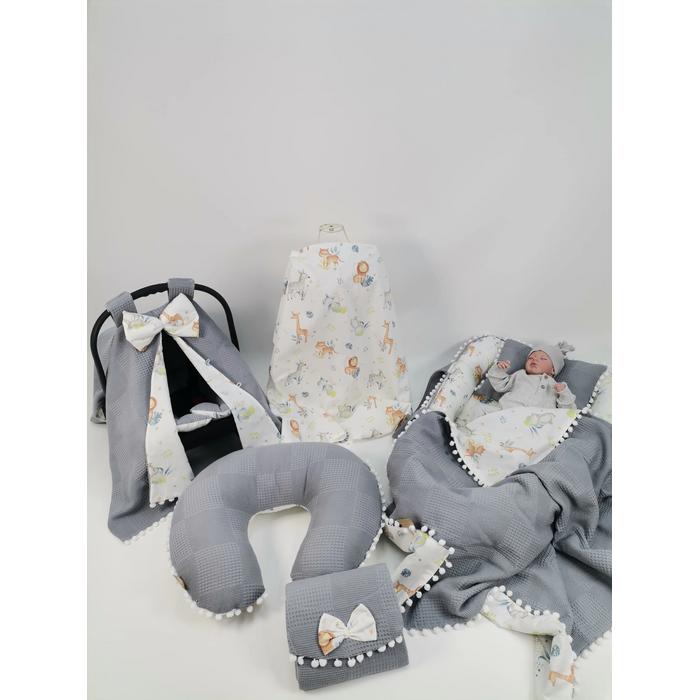 Babynest 8'li set koyu gri waffle pike - sevimli hayvanlar poplin