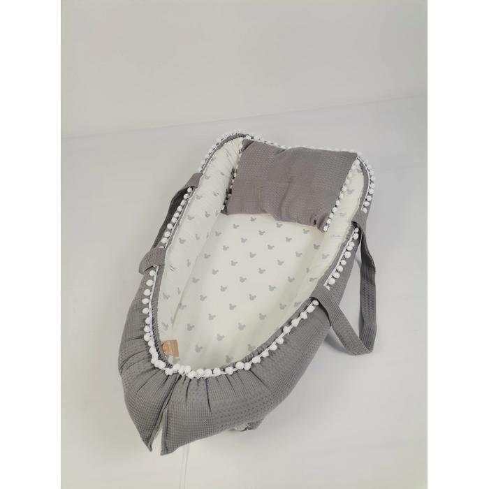 Babynest 8'li set koyu gri waffle pike - gümüş mickeyli poplin