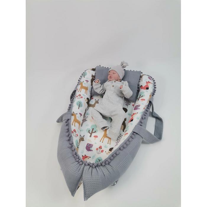 Babynest 8'li set koyu gri waffle pike - hayvan figürlü poplin