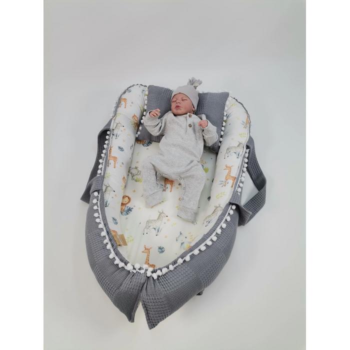 Babynest 8'li set koyu gri waffle pike - sevimli hayvanlar poplin