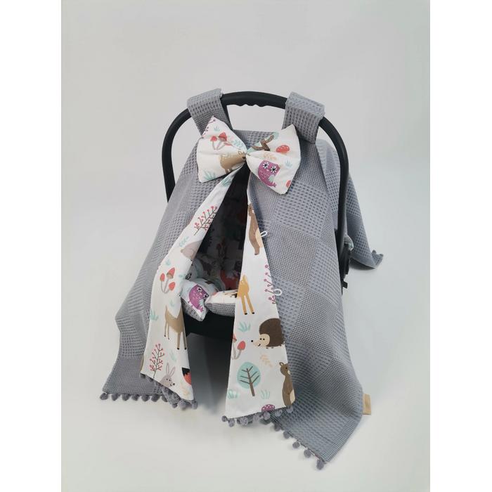 Babynest 8'li set koyu gri waffle pike - hayvan figürlü poplin