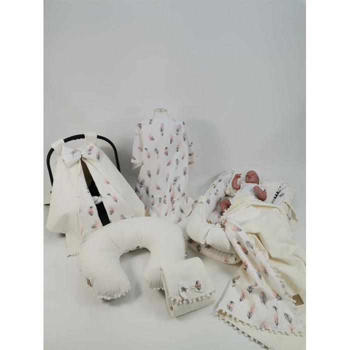 Babynest 8'li set krem örgü pike - pembe tüylü poplin