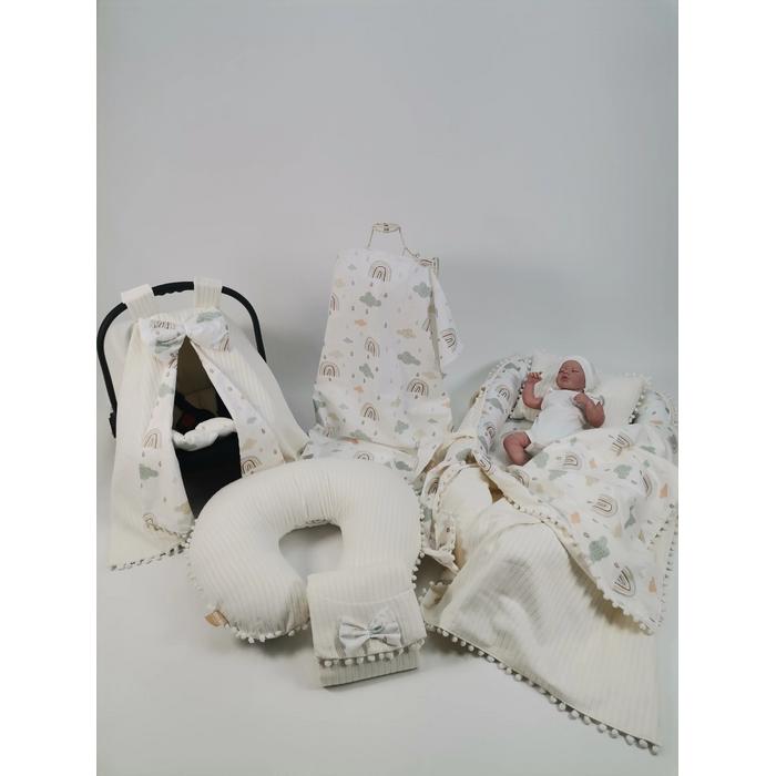 Babynest 8'li set krem örgü pike - gökkuşaklı poplin