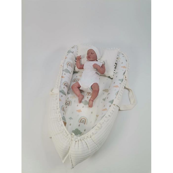 Babynest 8'li set krem örgü pike - gökkuşaklı poplin