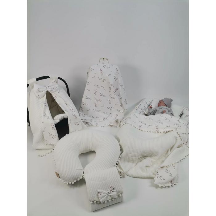 Babynest 8'li set krem örgü pike - kırmızı zeytin dalı desenli poplin