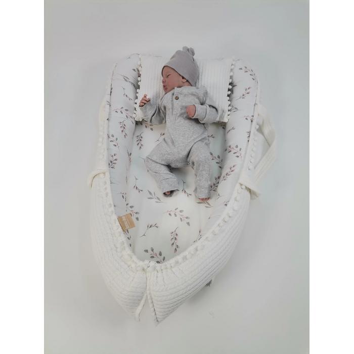 Babynest 8'li set krem örgü pike - kırmızı zeytin dalı desenli poplin