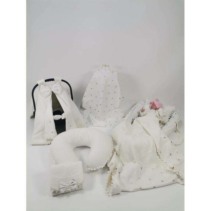 Babynest 8'li set krem waffle pike - gümüş kalpli poplin