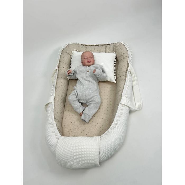 Babynest 8'li set krem waffle pike - bej zemin üstü kahve rengi puantiyeli