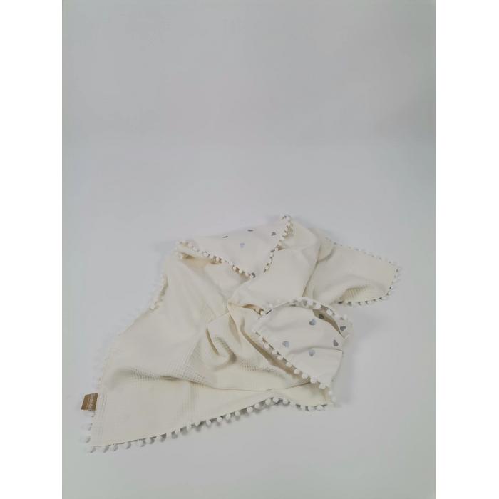 Babynest 8'li set krem waffle pike - gümüş kalpli poplin