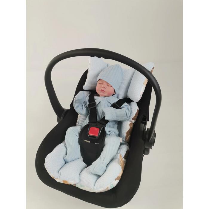 Babynest 8'li set mavi waffle pike - hayvan figürlü poplin