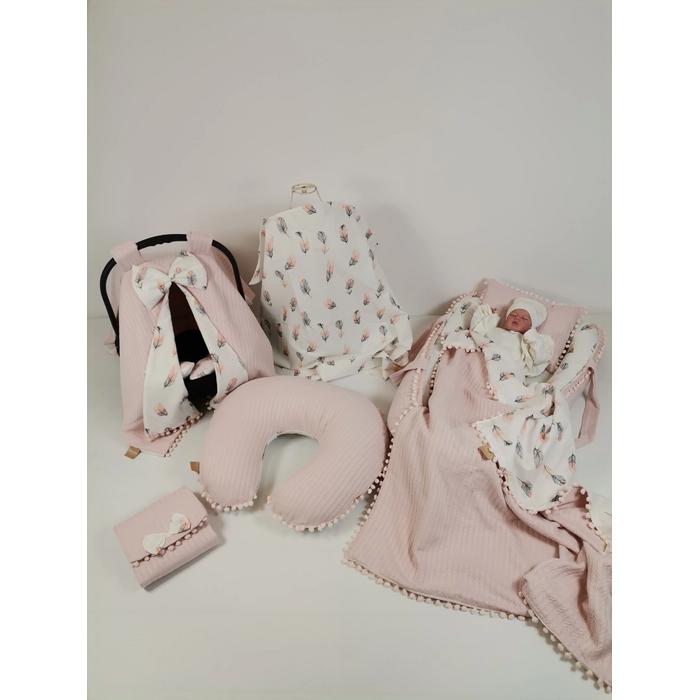 Babynest 8'li set pudra örgü pike - pembe tüylü poplin