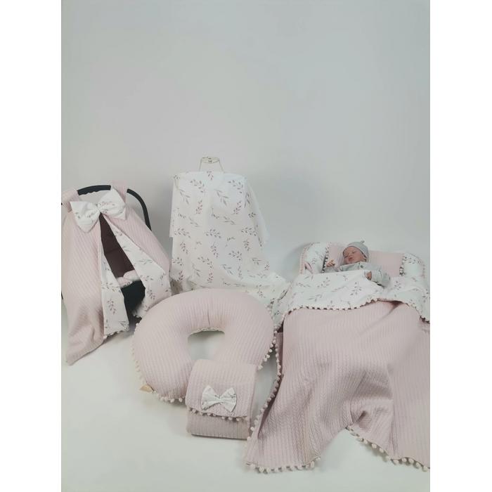 Babynest 8'li set pudra örgü pike - pembe zeytin dalı desenli poplin