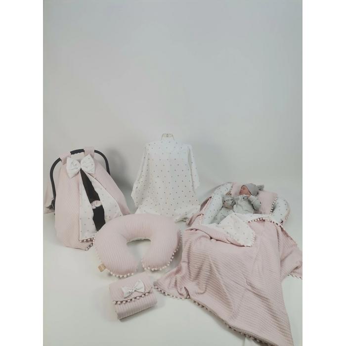 Babynest 8'li set pudra örgü pike - gümüş puantiyeli poplin