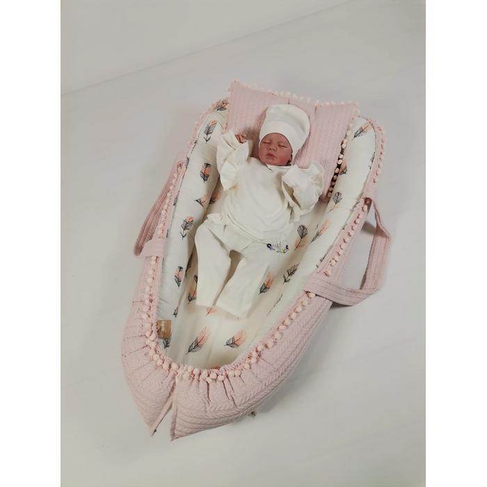 Babynest 8'li set pudra örgü pike - pembe tüylü poplin