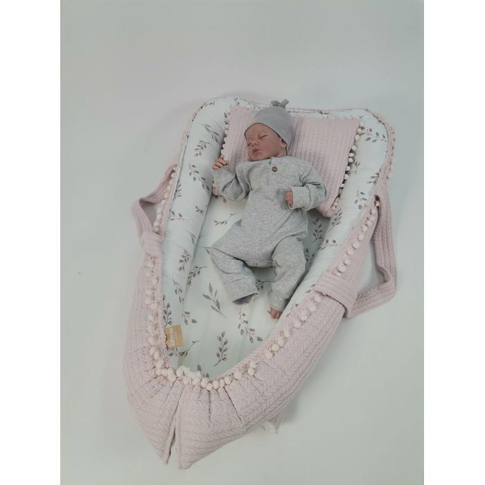 Babynest 8'li set pudra örgü pike - pembe zeytin dalı desenli poplin