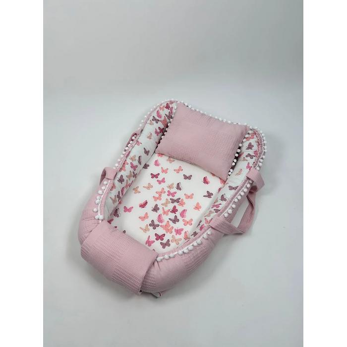 Babynest 8'li set pudra pembe waffle klasik pike - pudra kelebekli poplin