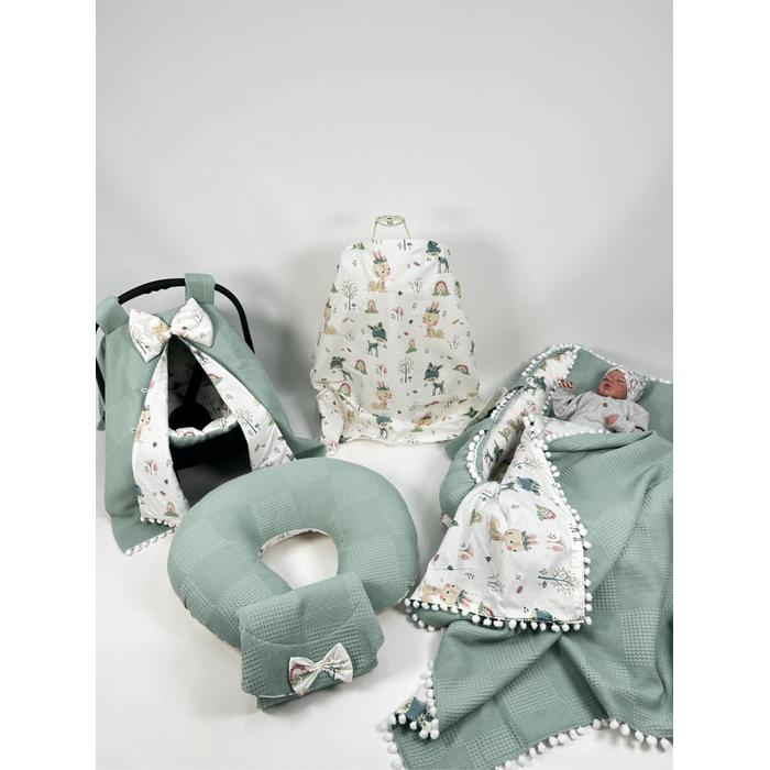 Babynest 8'li set yeşil waffle pike - yeni ceylanlı poplin