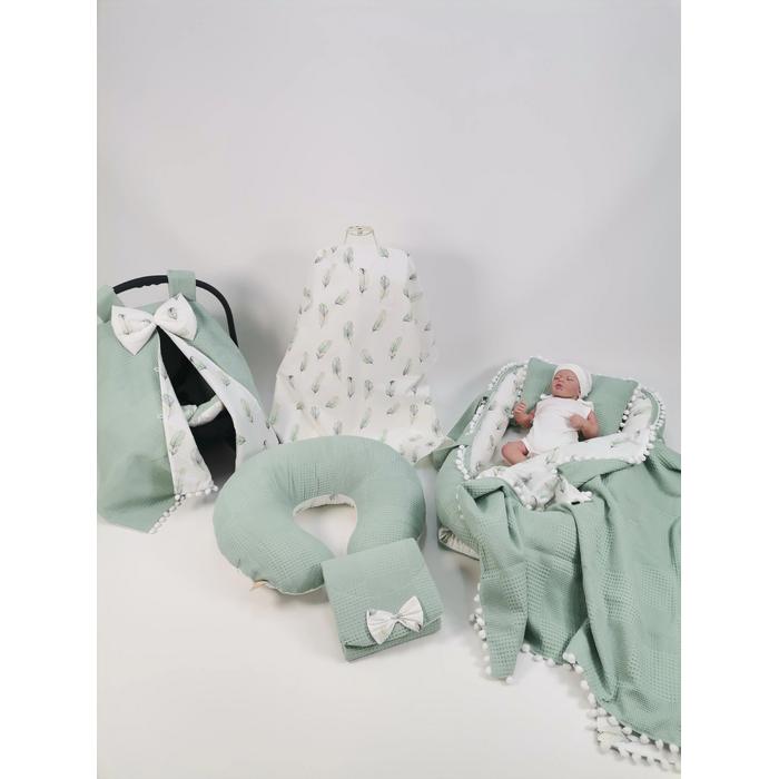 Babynest 8'li set yeşil waffle pike - yeşil tüylü poplin
