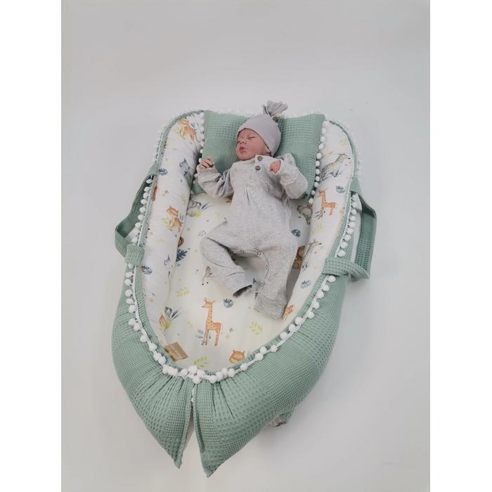 Babynest 8'li set yeşil waffle pike - sevimli hayvanlar poplin
