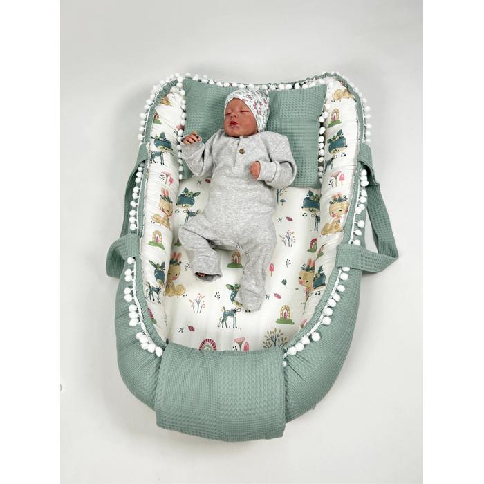 Babynest 8'li set yeşil waffle pike - yeni ceylanlı poplin