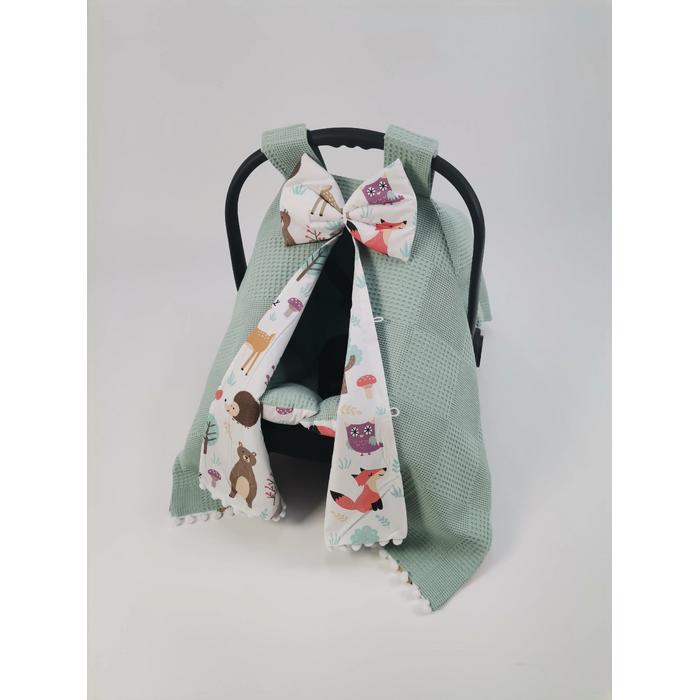 Babynest 8'li set yeşil waffle pike - hayvan figürlü poplin