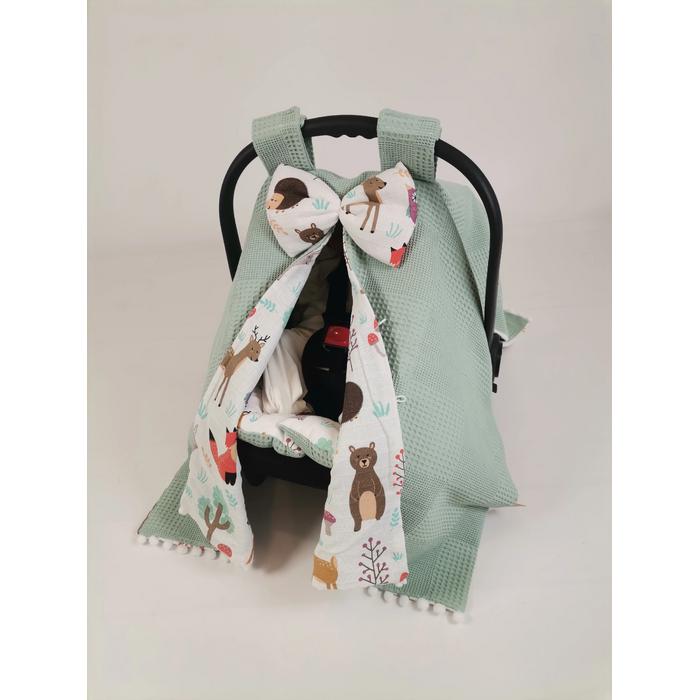 Babynest 8'li set yeşil waffle pike - hayvan figürlü müslin