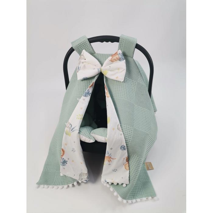 Babynest 8'li set yeşil waffle pike - sevimli hayvanlar poplin