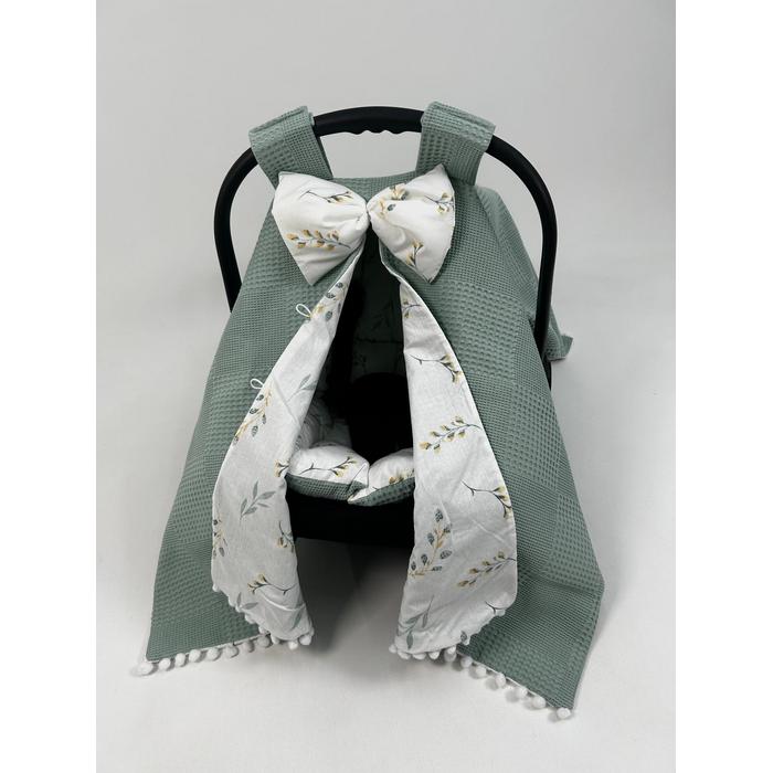 Yuvarlak babynest 9'lu set yeşil waffle pike - yeşil zeytindalı desenli poplin