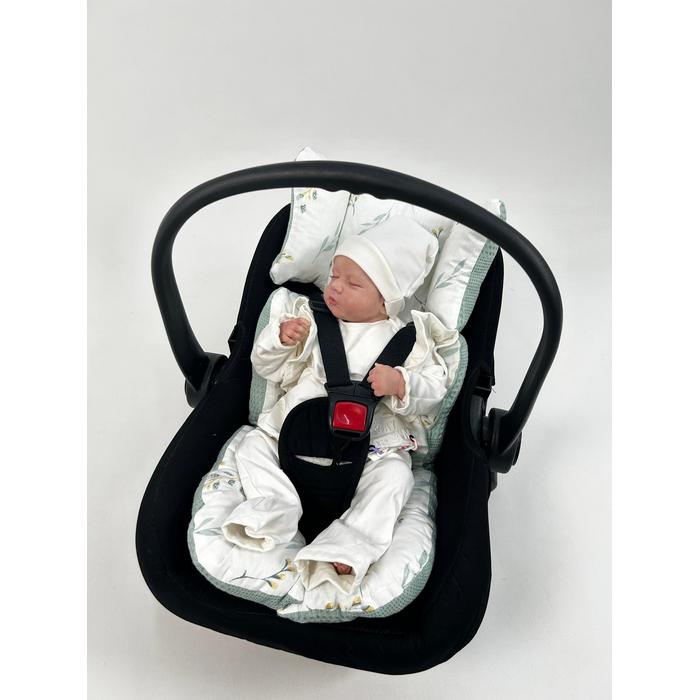 Yuvarlak babynest 9'lu set yeşil waffle pike - yeşil zeytindalı desenli poplin