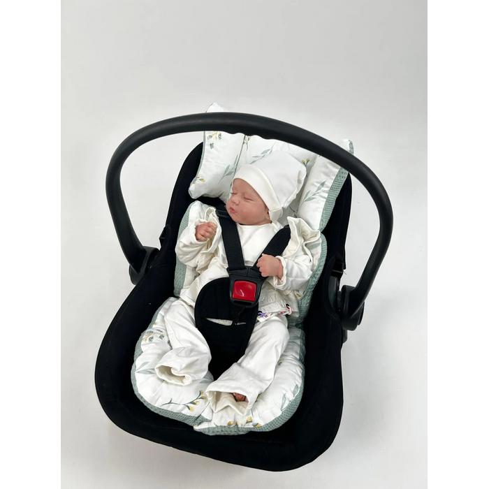 Babynest 8'li set yeşil waffle pike - yeşil zeytindalı desenli poplin